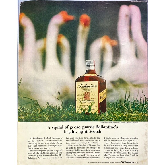 Ballantine's Scotch Whiskey "A squad of geese guard's Bottle" VTG Print Ad 1963 - Picture 1 of 3